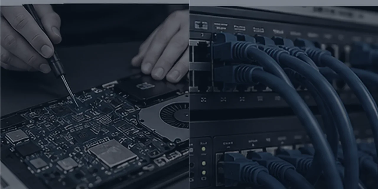 Computer hardware repair and network cabling in a server rack