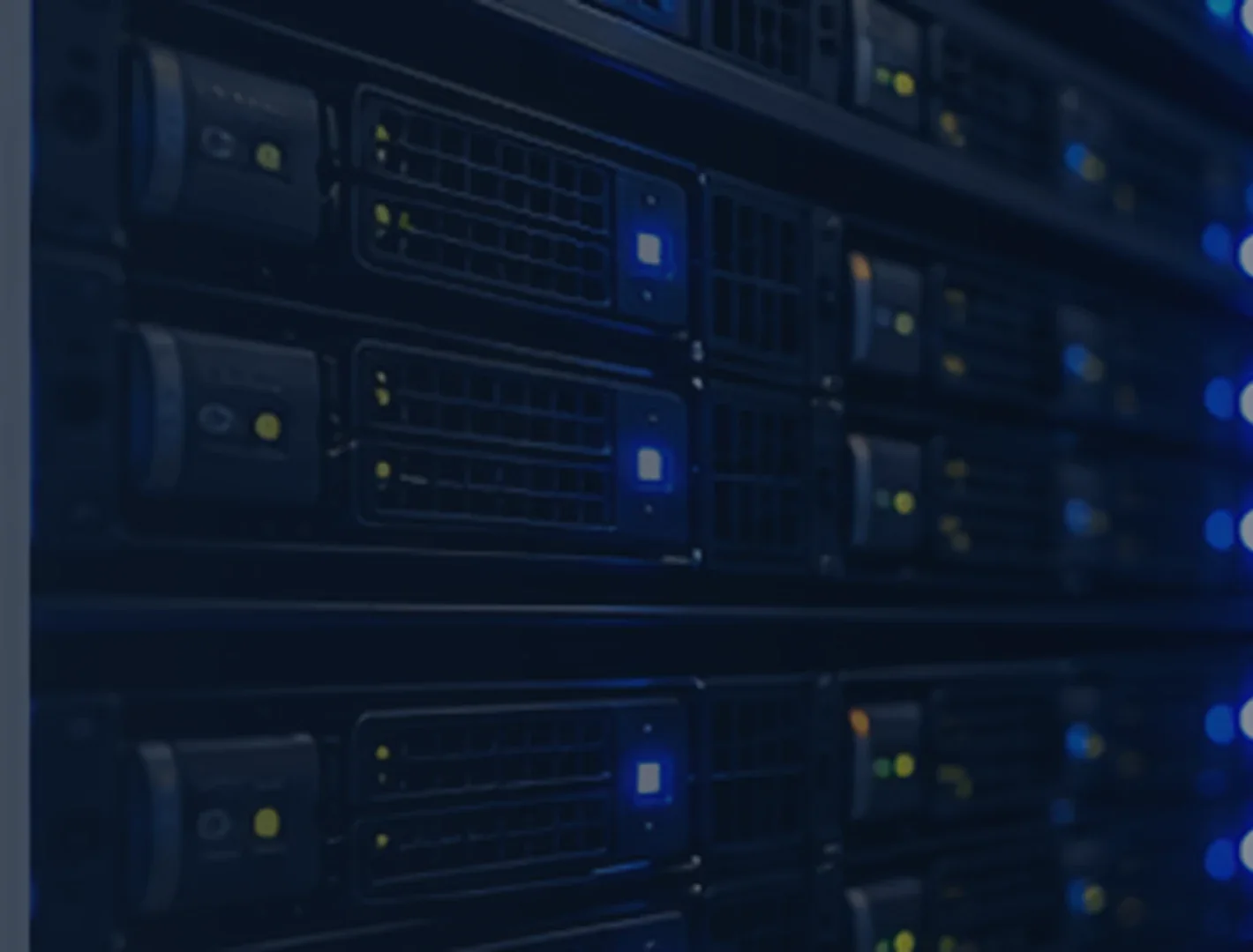 Blue-lit business server racks in a data centre